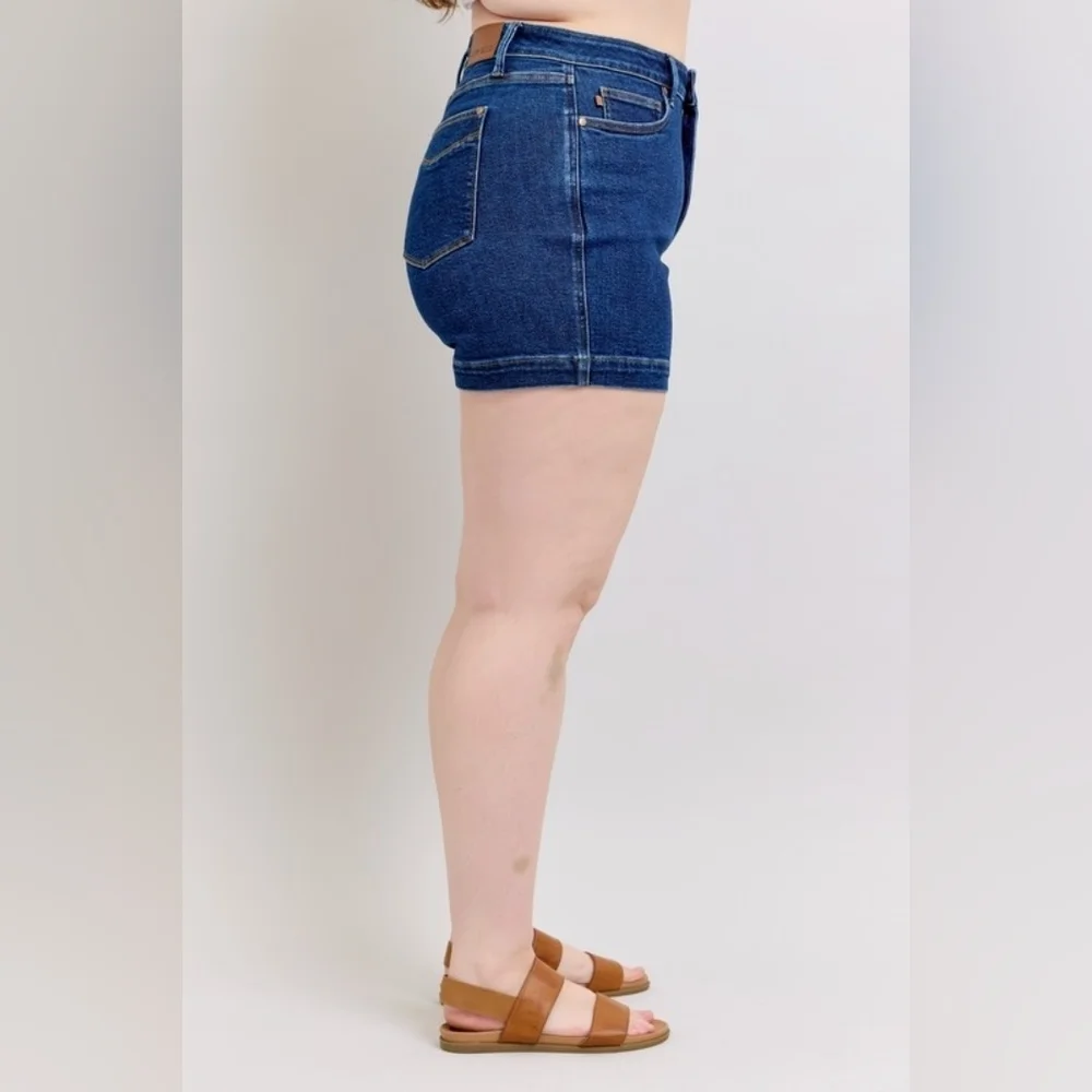 Judy Blue HR Dark Wash Tummy Control Denim Shorts Envelope Pocket Various NEW